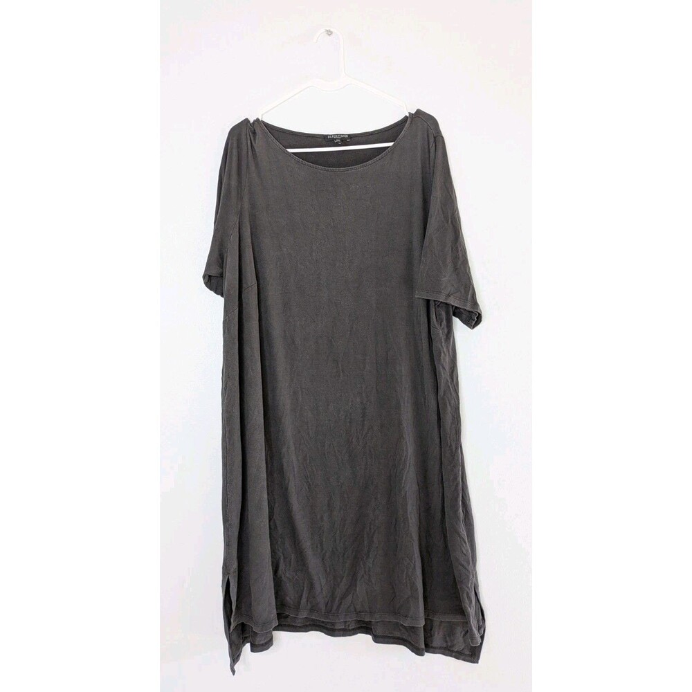 Eileen Fisher Tencel Knit Tunic Dress Charcoal Gray Plus Size 3XL Short Sleeve